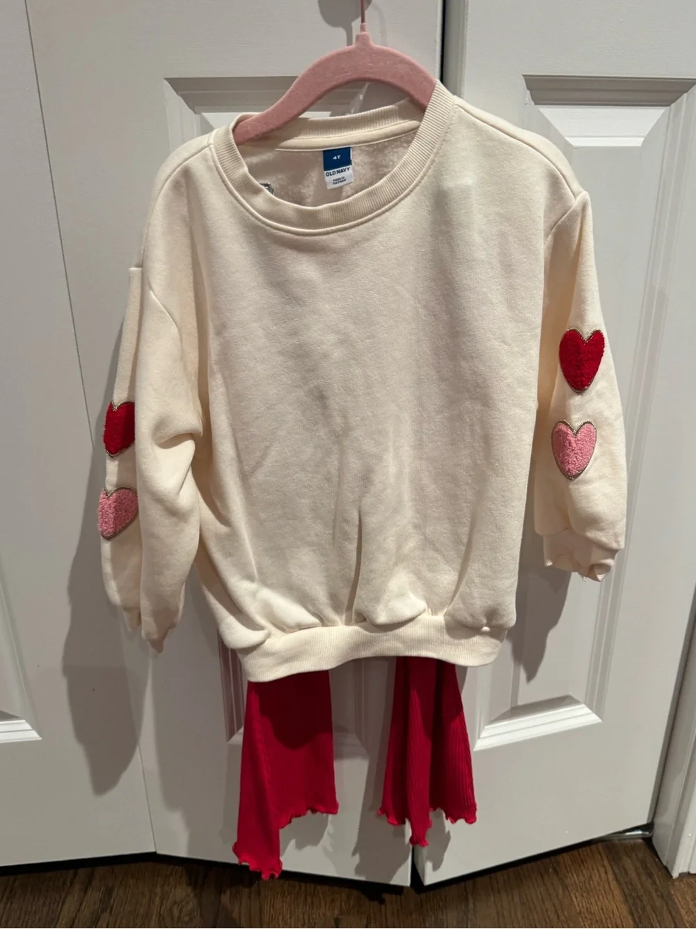 Toddler Girl’s Heart Sweatshirt Red Ribbed Leggings Set Old Navy Valentines 4T